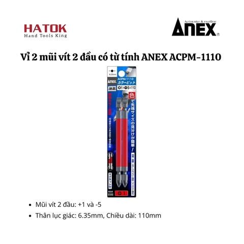 Vỉ 2 Mũi Vít 2 Đầu Có Từ Tính ANEX ACPM-1110 Nhật Bản