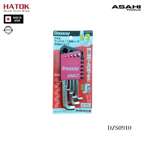 Bộ lục giác thường ngắn 2 đầu cong 1.5-10mm Asahi DZS0910 Nhật Bản