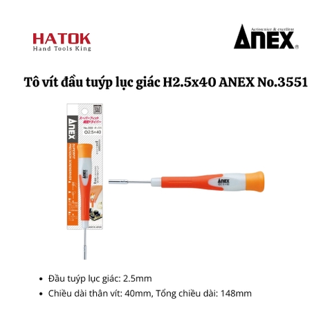 Tô Vít Đầu Tuýp Lục Giác H2.5x40 ANEX No.3551 Nhật Bản