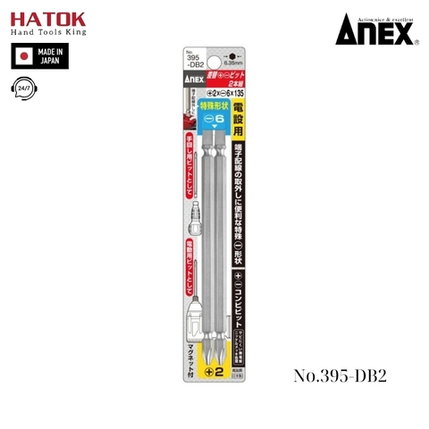 Vỉ 2 mũi vặn vít 2 đầu có từ tính Anex No.395-DB2 Nhật Bản