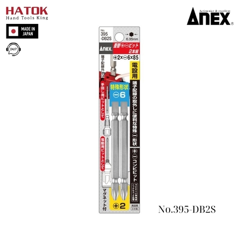 Vỉ 2 mũi vặn vít 2 đầu có từ tính Anex No.395-DB2S Nhật Bản
