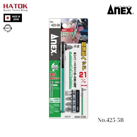Bộ tay vặn và mũi vít dùng trong góc hẹp Anex No.425-5B Nhật Bản