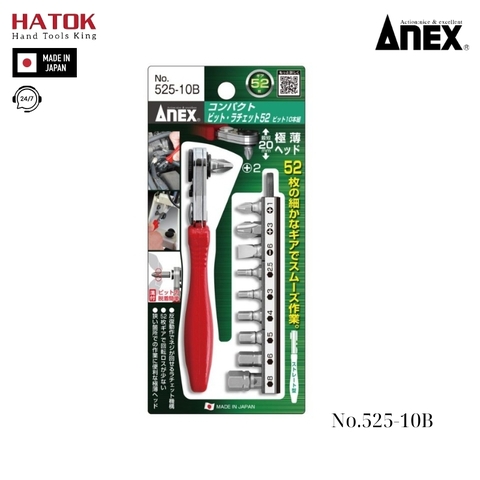 Bộ tay vặn vít góc hẹp đảo chiều Anex No.525-10B Nhật Bản