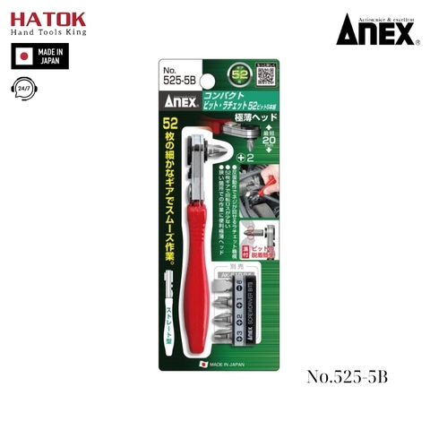 Bộ tay vặn và 5 mũi vít dùng trong góc hẹp Anex No.525-5B Nhật Bản