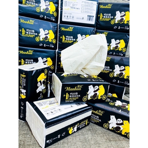 Giấy ăn gấu trúc Manhua giấy 4 lớp siêu mịn siêu dai an toàn cho bé