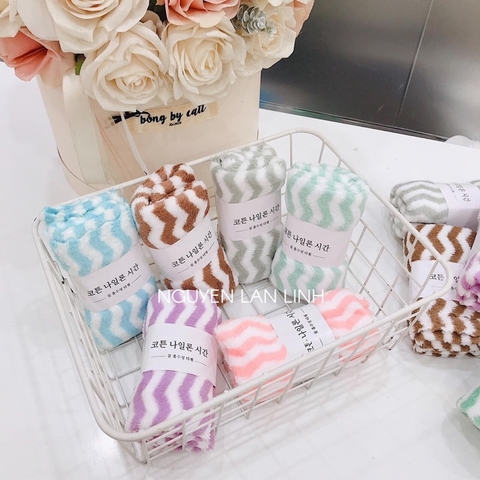 [SIÊU RẺ] Set 10 Khăn mặt Hàn kẻ, mềm mịn, thấm hút tốt 30x50cm