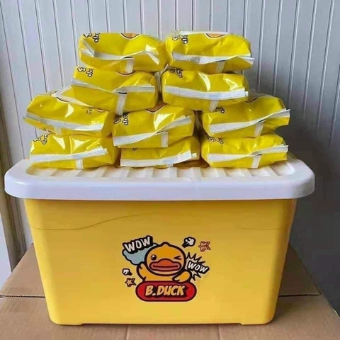 Combo 10 khăn giấy ướt vịt vàng tặng kèm thùng nhựa