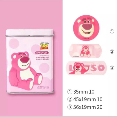 Băng gâu Hình Gấu Dâu Băng Keo Cá Nhân Dễ Thương Hình Gấu Lotso Hộp 40 Miếng Với 3 Kích thước Khác Nhau