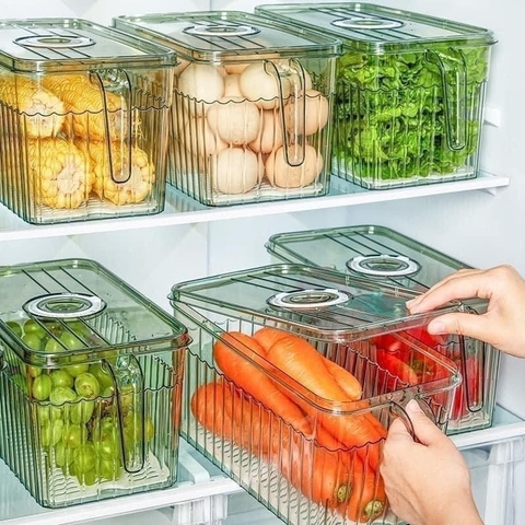 Hộp Nhựa Đễ Tủ Lạnh có Tay Cầm 3.5L Đựng Thực Phẩm Đồ Dùng Tiện Lợi