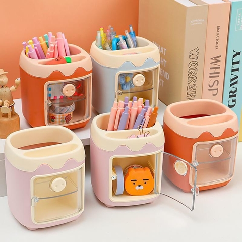 Ống Đựng Bút Để Bàn Hình Heo Hoạt Hình Dễ Thương, Tặng Kèm Sticker l