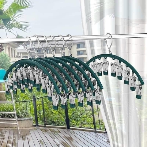 Set Móc Quần Áo 10 Kẹp Đa Năng Có Khoá Chống Gió Thổi