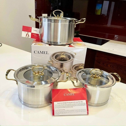 Bộ 3 Nồi Inox Camel Cao Cấp Sử Dụng Trên Mọi Loại Bếp