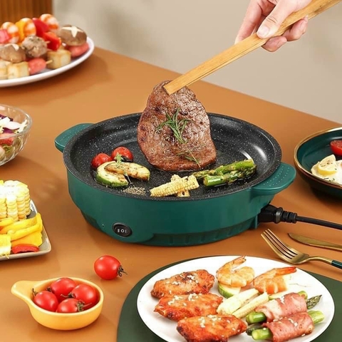 Chảo Nướng Điện Đa Năng Tròn Chống Dính Dễ Dàng Vệ Sinh Siêu Tiện Lợi 2 Nấc Nhiệt