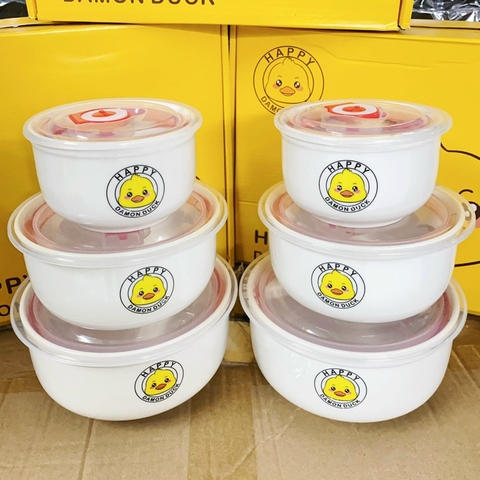 Set 3 Chén Sứ Có Hoạ Tiết Bảo Quản Thức Ăn Tươi Ngon Và Vệ Sinh An Toàn