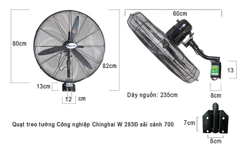 Quạt treo tường công nghiệp chinghai W28-3Đ, sải cánh 70cm
