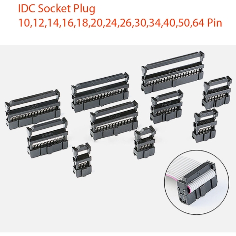 Đầu Nối Cáp Dẹt IDC Socket Plug Ribbon Cable Connector 10,12,14,16,18,20,24,26,30,34,40,50,64 Pin Way-2.54mm Pitch
