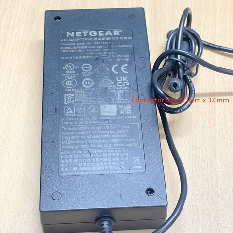 Adapter Original NETGEAR 54V 4.7A 253.8W ADS-260NLB-54-1 540254E Connector Tip Size 6.3mm x 3.0mm For PoE Switch Network