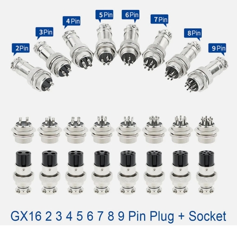 Đầu Nối Bảng Mạch Connector GX16-2 3 4 5 6 7 8 9 Pin Male Female 16mm Panel Connector Plug + Socket Aviation