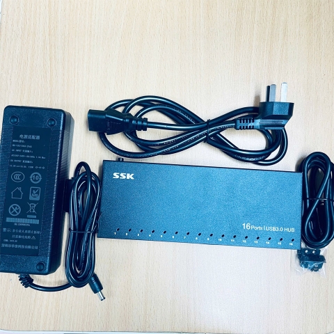 Bộ Chia USB Hub 16 Ports USB 3.0 SSK SHU1600 With Individual Switches and 12V 10A Power Adapter USB Extension