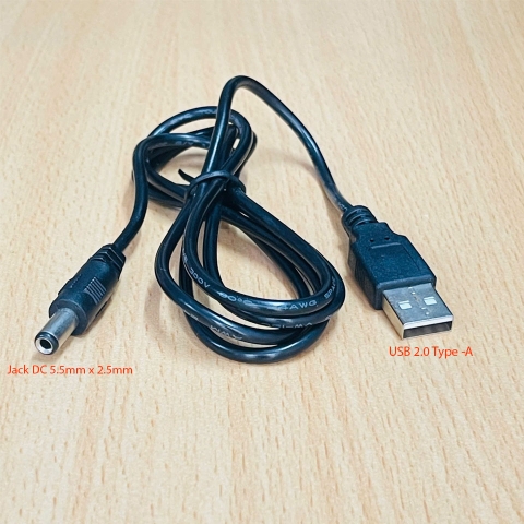 Cáp USB to 5V DC Power Supply Cable Dài 1.1M Jack DC Plug Size 5.5mmm x 2.5mm
