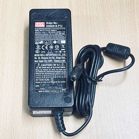 Adapter Original GS60A18-P1J 18V 3.33A MEAN WELL DC Output Connector 5.5mm x 2.1mm  Barrel Plug Hàng Tháo Thiết Bị