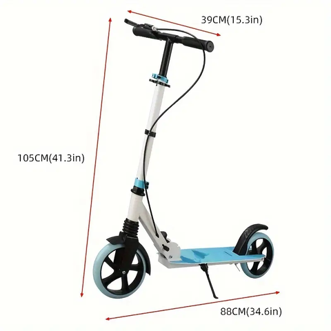 Xe tay ga gấp gọn dành cho người lớn với tay cầm có đệm - Màu xanh lam, Phanh tay, Phanh sau, Hệ thống treo trước - Lý tưởng để sử dụng cho công việc & trường học