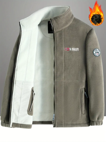 1 chiếc Áo khoác đàn ông Casual Polyester Fleece với thêu - Cổ đứng, Tay dài, Khóa kéo, Áo khoác may cho Mùa thu / Mùa đông - Ấm áp, Có độ co giãn nhẹ Outerwear, Dày