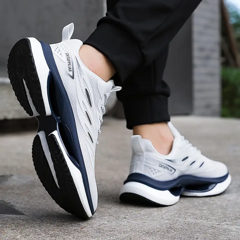 Giày Chạy Bộ Nam Mặt Trên Dệt Kim Thoáng Khí, Cột Dây Thoải Mái Đế Mềm Cho Chạy Bộ Ngoài Trời