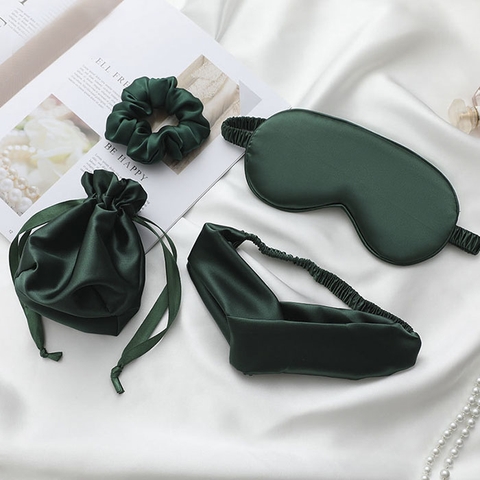Set 4 món buộc tóc, bịt mắt, băng đô vải lụa cao cấp