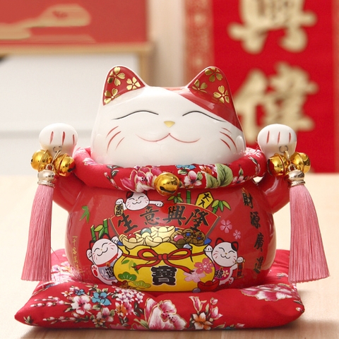 Mèo thần tài đỏ Phát Đạt Bội Thu – 21cm