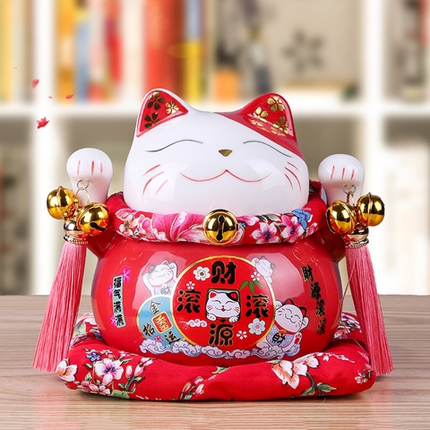 Mèo thần tài đỏ Tấn Tài Tấn Lộc – 21cm
