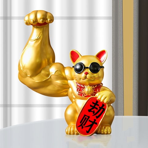Mèo thần tài vàng tay cơ bắp Đại Chiêu Tài – 23cm