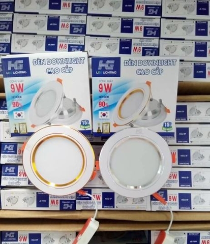 Đèn âm trần 3 màu HG 9W viền vàng viền bạc khoét lỗ 110