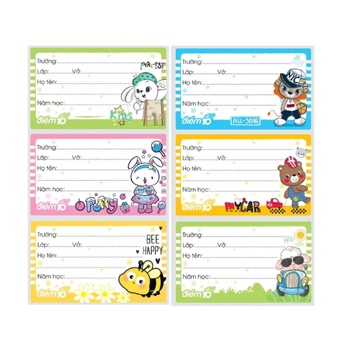 Nhãn Vở Thiên Long TP-NBL01 - 4 Xấp (3 Nhãn/Xấp) - Random Mẫu
