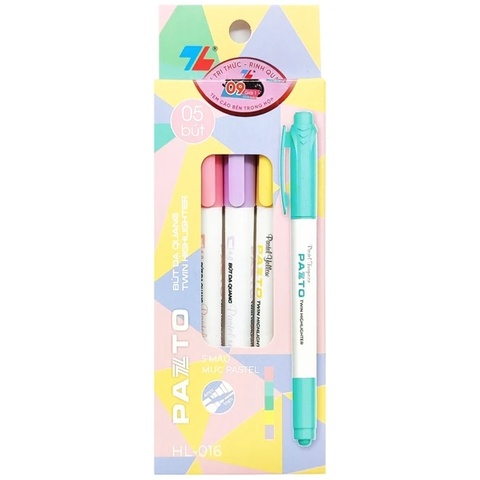 Hộp 5 Bút Dạ Quang Pastel 2 Đầu Pazto HL-016