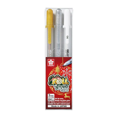Bộ Bút Gel Màu Sakura Metalic & Bút Trắng - Bộ 3 Cây