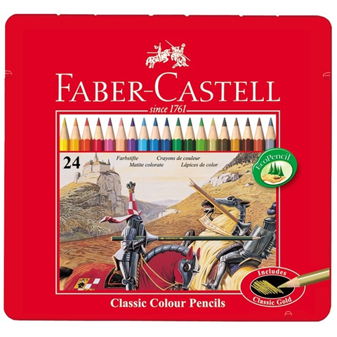 Chì Màu Khô CLASSIC KNIGHT  Faber-Castell, Hộp Thiếc 24 Màu