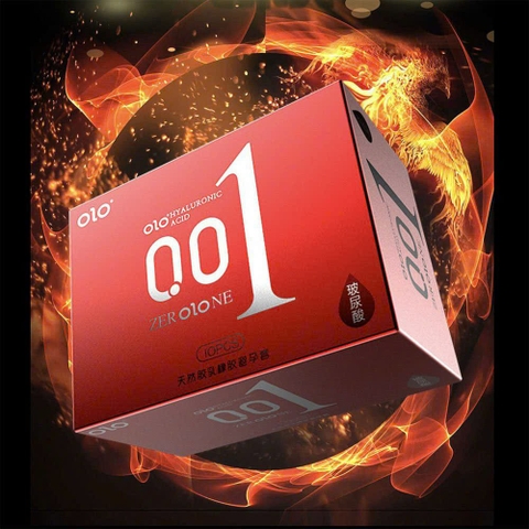 Bao cao su siêu mỏng Olo 0.01 Đỏ tinh chất ấm nóng, hộp 10 chiếc chính hãng