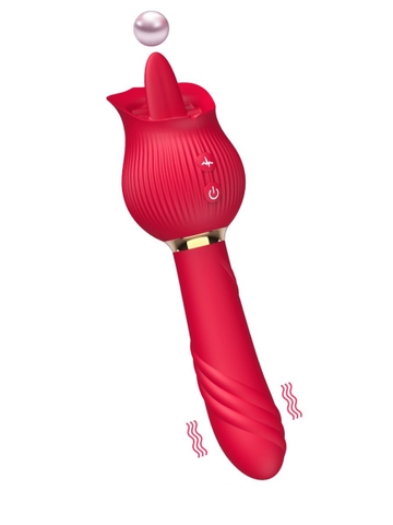 Chày rung thụt 2 đầu Hoa Hồng kết hợp lưỡi liếm cực phê