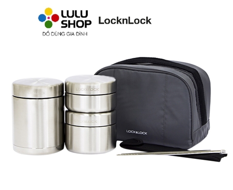 LHC8016 - Bộ hộp cơm giữ nhiệt Lunch Box 1150ml - Hộp giữ nhiệt 450ml*1, hộp inox 280ml*1 / 420ml*1, Đũa*1 đôi, túi đựng đũa, túi đựng bộ hộp cơm