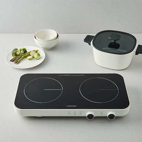EJI326WHT - Bếp điện từ đôi LocknLock Square double induction, 220-240V, 50/60Hz, 1500W+1300W - Màu trắng