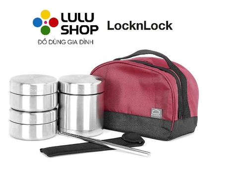 LHC8015 - Bộ hộp cơm giữ nhiệt Lunch Box 910ml - Hộp giữ nhiệt 350ml*1, Hộp inox 280ml*2, Đũa*1 đôi, túi đựng đũa, túi đựng bộ hộp cơm