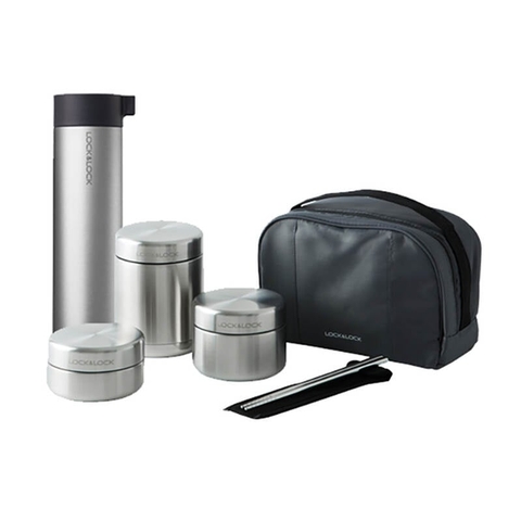 LHC8016S01-Bộ hộp cơm giữ nhiệt(450ml, 420ml,280ml) + bình giữ nhiệt (400ml) L&L bằng thép không gỉ