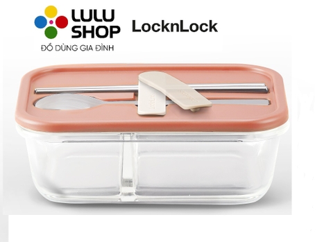 LLG991CLPIK - Hộp đựng cơm thủy tinh kèm muỗng đũa LocknLock 930ml - Màu hồng.