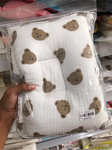 gối lõm muslsin chữ nhật viền sóng sơ sinh