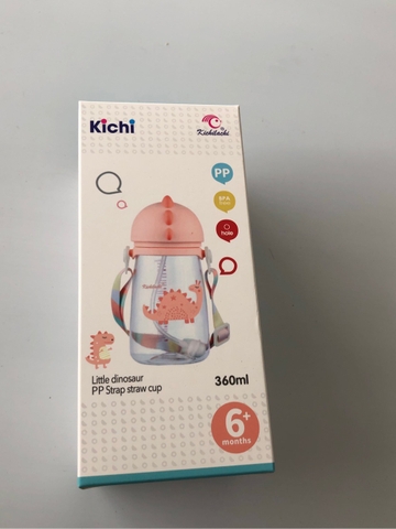 bình nước ống hút dây đeo khủng long kichi 360ml