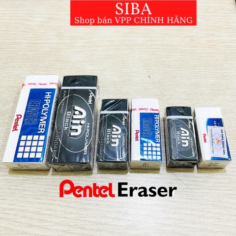 Tẩy bút chì Pentel, cục gôm tẩy chì siêu sạch màu trắng/ đen các size- CHÍNH HÃNG