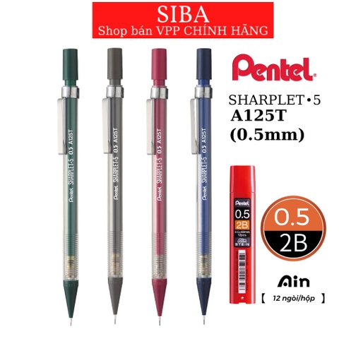 Bút chì kim Pentel SHARPLET A125T ngòi 0.5mm, ngòi chì kim bấm 2B