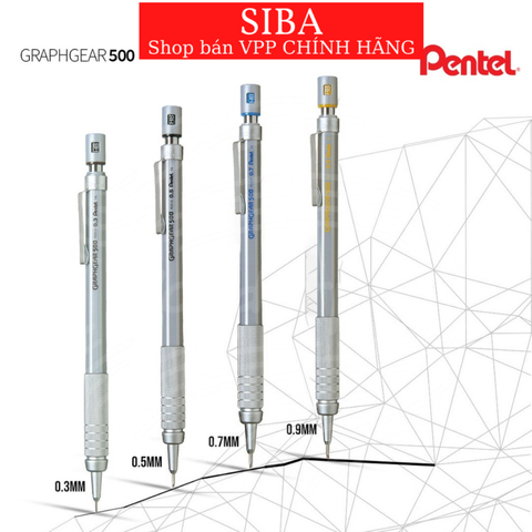 Bút chì kim cơ khí Pentel GRAPHGEAR 500 size ngòi 0.3mm/ 0.5mm/ 0.7mm/ 0.9mm- Chính Hãng