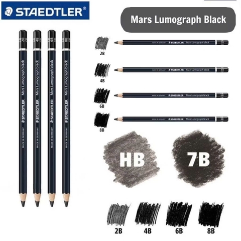 Bút chì vẽ tranh chuyên nghiệp STAEDTLER Mars Lumograph black thân đen độ chì HB/ 2B/ 4B/ 6B/ 7B/ 8B